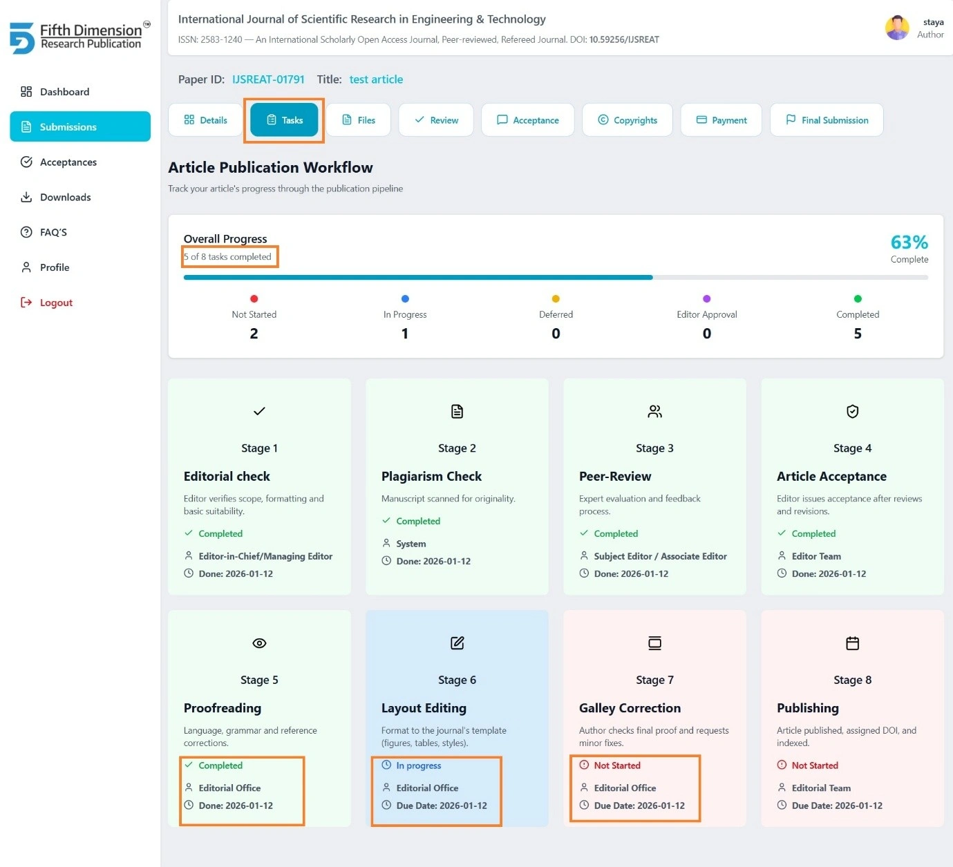 EMS Task Tab Workflow