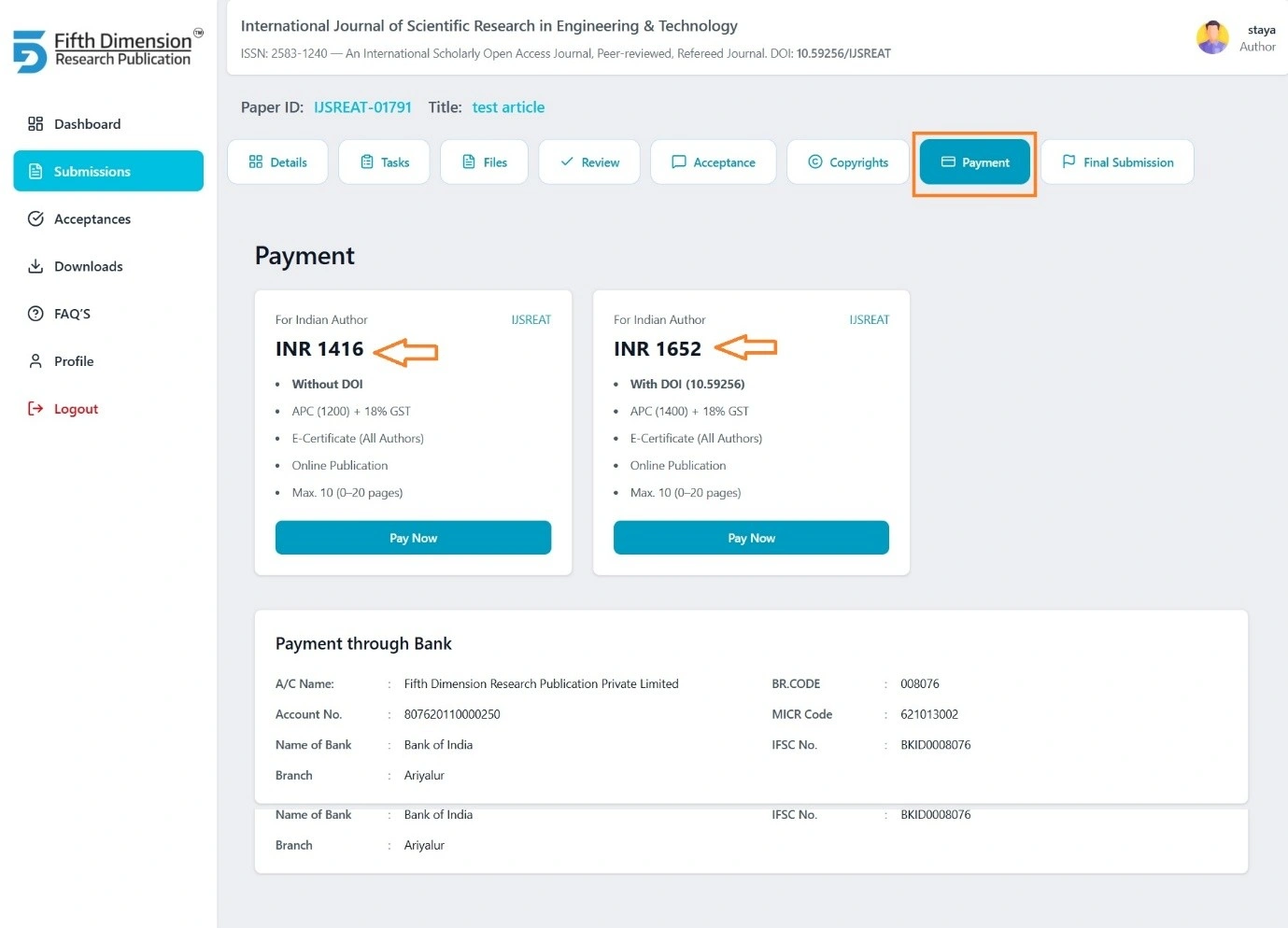 EMS Payment Tab